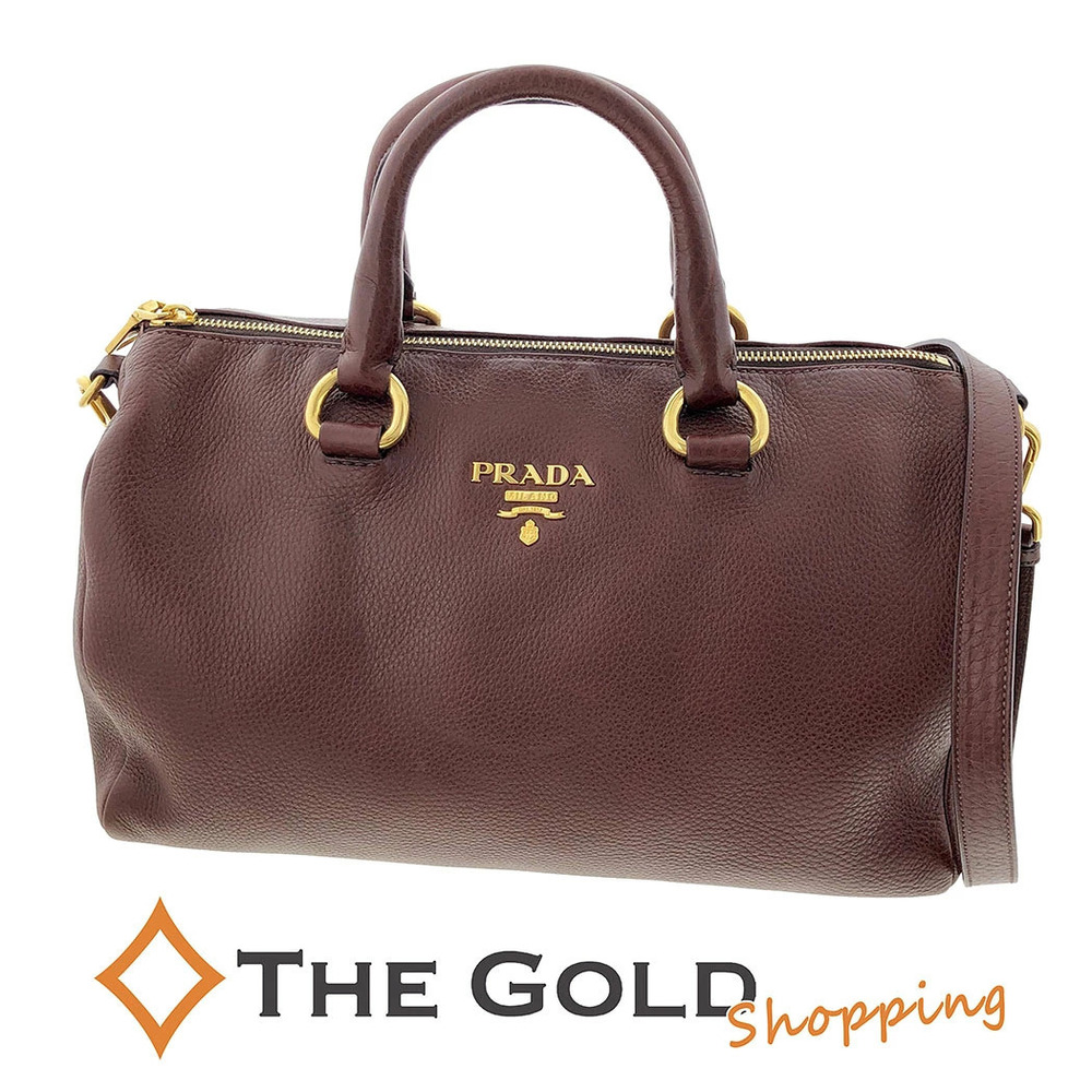 Prada Boston Bag Dino Leather 2Way Shoulder Bag Bordeaux Purple